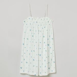 H&M Nap Dress Floral Cotton Ruffle Short Tank Dress White Blue Flowers
